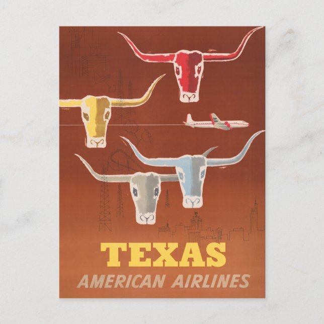 Postal Afiche De Viaje De American Airlines A Texas (Anverso)