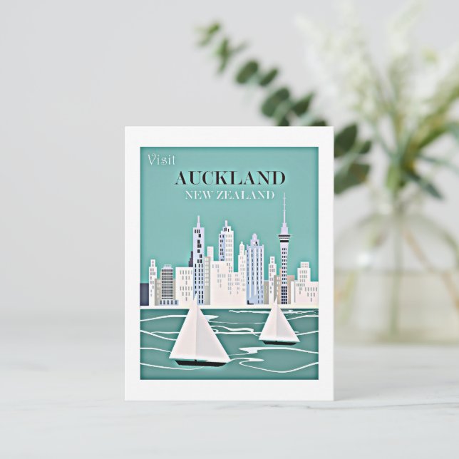 Postal Afiche de viaje de Auckland, Nueva Zelandia (Anverso de pie)