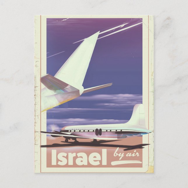 Postal Afiche de viaje de avión comercial de Israel (Anverso)