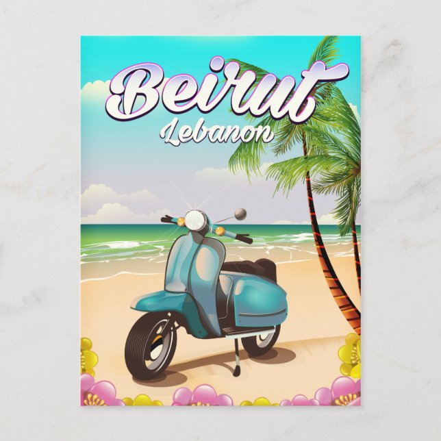 Postal Afiche de viaje de Beirut Lebanon Scooter (Anverso)