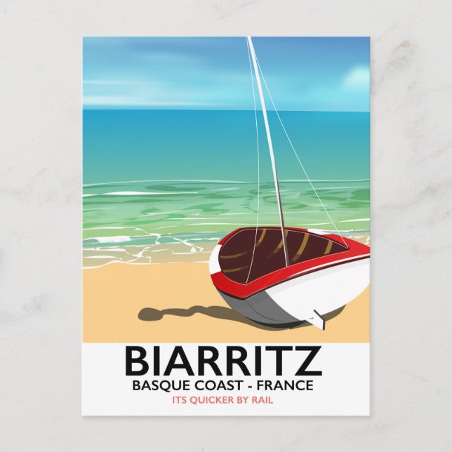 Postal Afiche de viaje de Biarritz France Beach (Anverso)