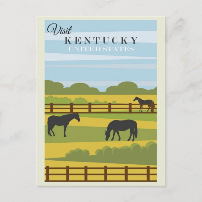 Postal Afiche de viaje de caballos de Kentucky Visita a l (Anverso)