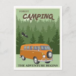 Postal Afiche de viaje de camioneta de camping forestal