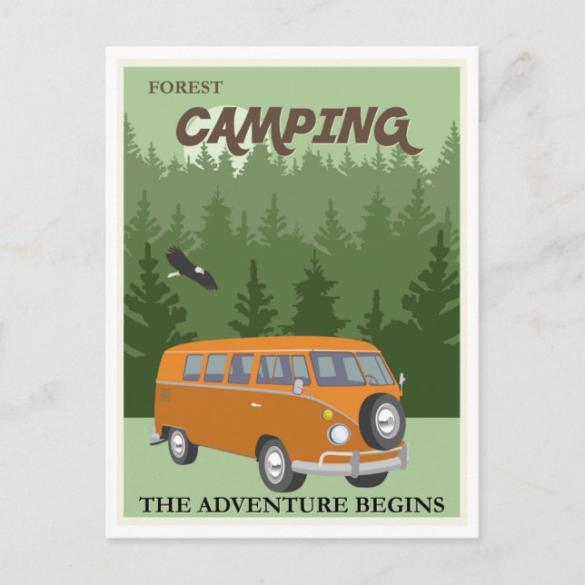 Postal Afiche de viaje de camioneta de camping forestal (Anverso)