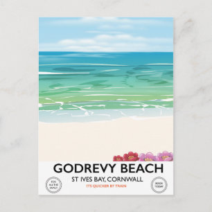 Postal Afiche de viaje de Cornwall en la playa Godrevy St