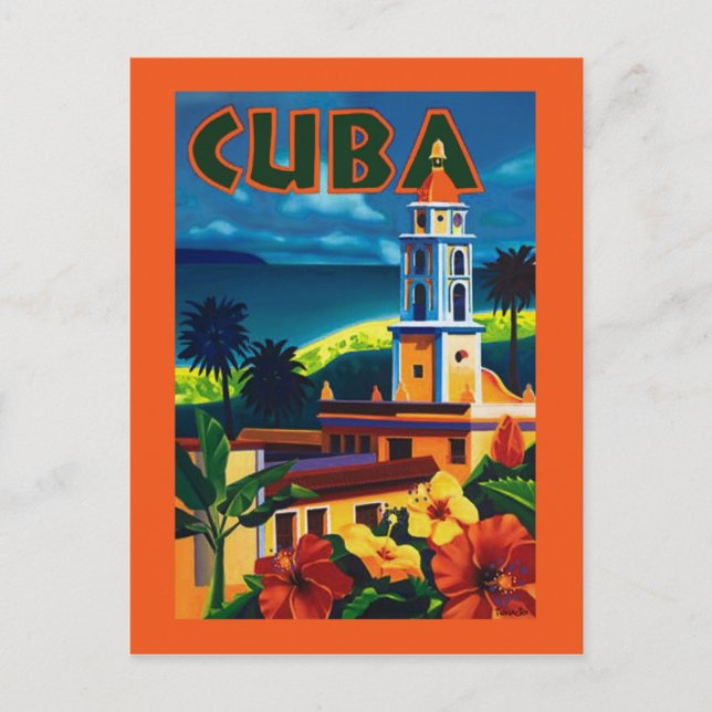 Postal Afiche de viaje de Cuba Hibiscus (Anverso)