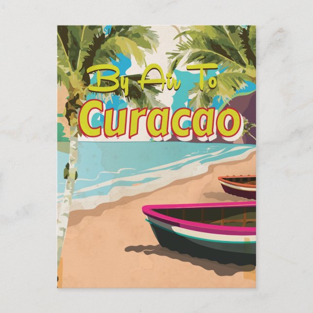 Postal Afiche de viaje de Curacao Retro Vacation (Anverso)