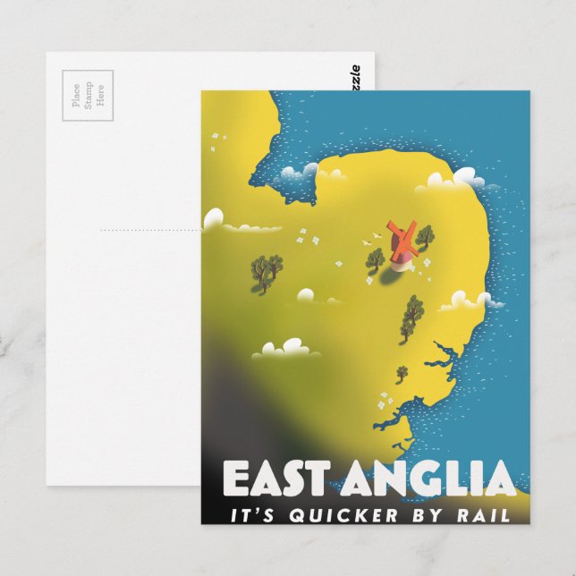 Postal Afiche de viaje de East Anglia. (Anverso / Reverso)