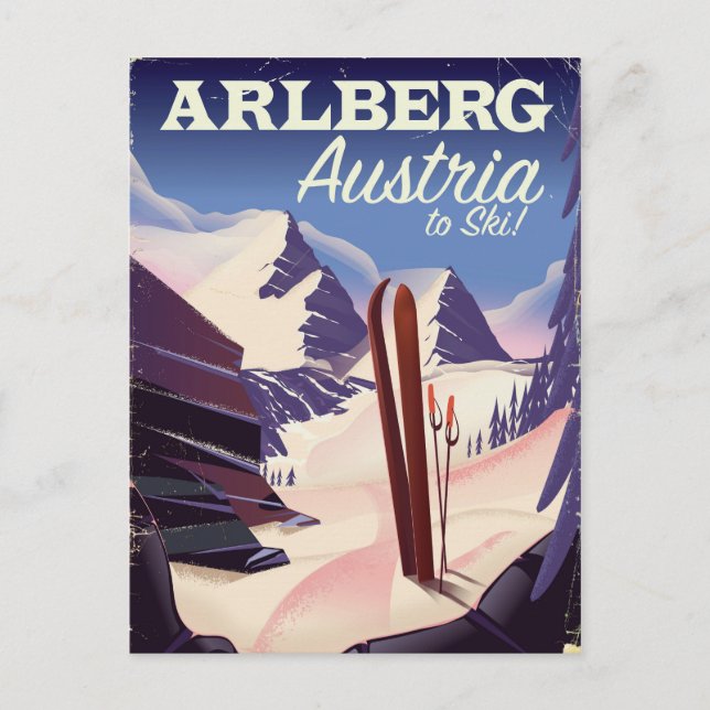 Postal Afiche de viaje de esquí de Arlberg Austria (Anverso)
