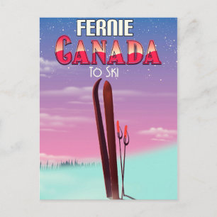 Postal Afiche de viaje de esquí de Fernie Canada.