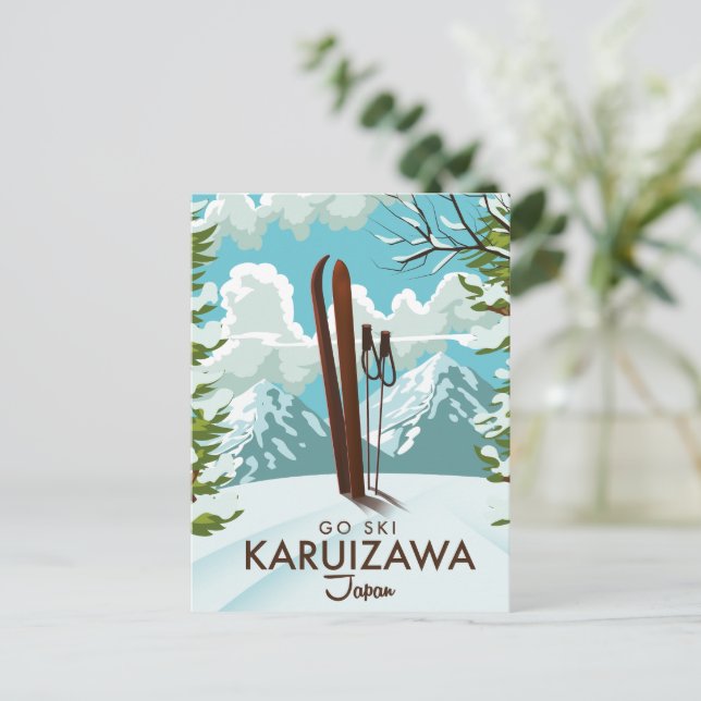 Postal Afiche de viaje de esquí de Karuizawa Japón (Anverso de pie)
