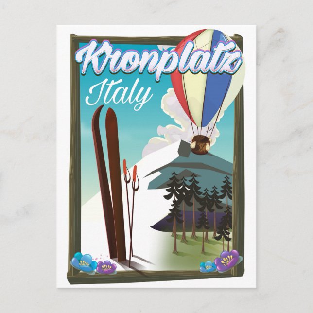 Postal Afiche de viaje de esquí de Kronplatz Italia (Anverso)