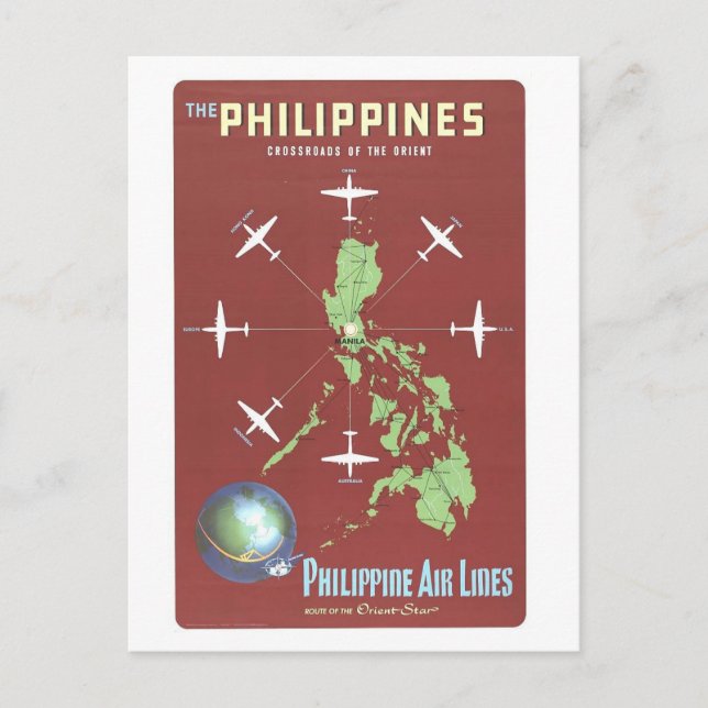 Postal Afiche de viaje de Filipinas vintage (Anverso)