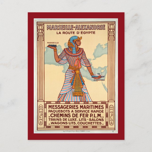 Postal Afiche de viaje de Francia a Egipto (Anverso)