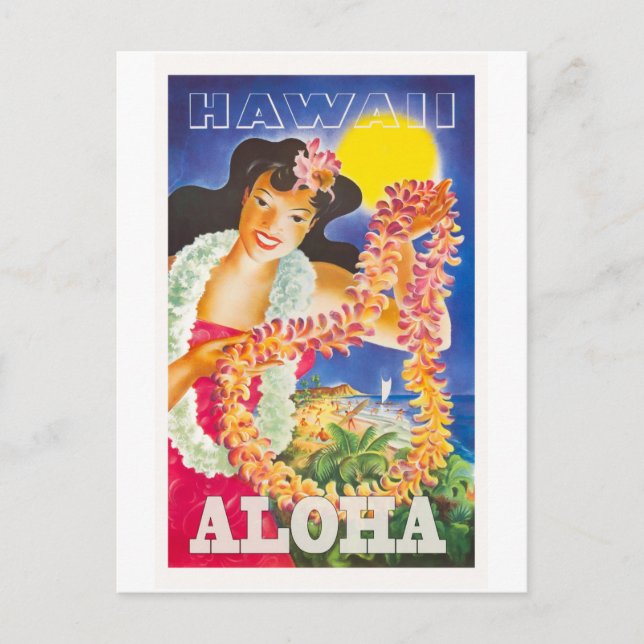 Postal Afiche de Viaje de Hawái (Anverso)