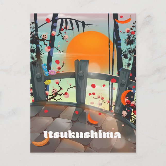 Postal Afiche de viaje de Itsukushima Japón (Anverso)