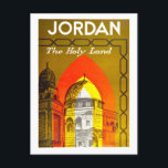 Postal Afiche de viaje de Jordania vintage<br><div class="desc">Esta postal es una reproducción de un poster de viajes vintage que anuncia Jordania,  "la Tierra Santa".</div>