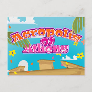 Postal Afiche de viaje de la Acrópolis de Atenas Grecia.