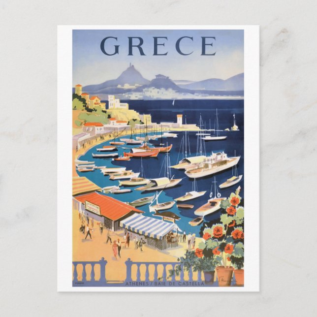 Postal Afiche de viaje de la bahía de Castella de Atenas  (Anverso)