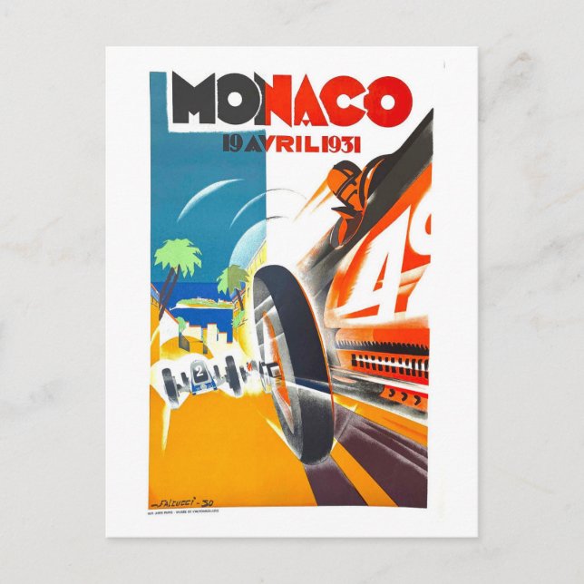 Postal Afiche de Viaje de la Carrera Automática de Mónaco (Anverso)