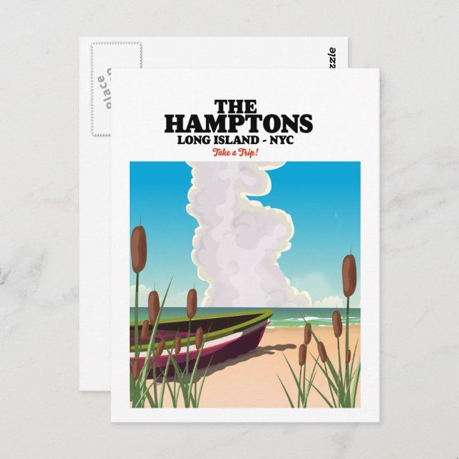 Postal Afiche de viaje de la Isla Hamptons Long NYC. (Anverso / Reverso)