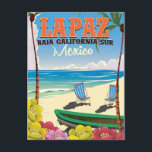 Postal Afiche de viaje de La Paz Baja California Sur Méxi<br><div class="desc">Baja California Sur,  La Paz,  flores de la playa,  afiche de viajes retro. Afiche de México Travel.</div>