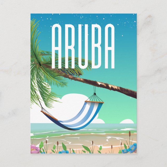 Postal Afiche de viaje de la playa de Aruba Hammock (Anverso)