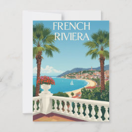 Postal Afiche de Viaje de la Playa de la Riviera Francesa