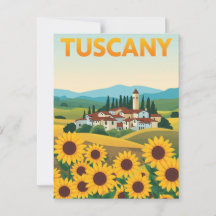 Afiche de viaje de la Toscana - Campo de girasol