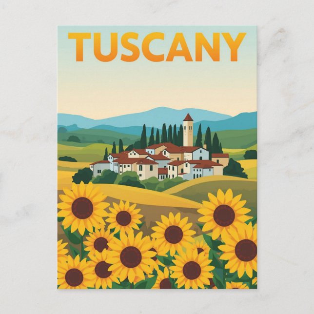 Postal Afiche de viaje de la Toscana - Campo de girasol (Anverso)