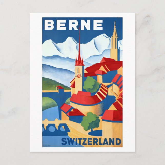 Postal Afiche de viaje de la vieja Berna Suiza (Anverso)