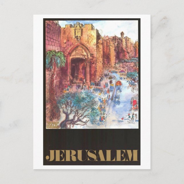 Postal Afiche de viaje de la vieja Jerusalén (Anverso)