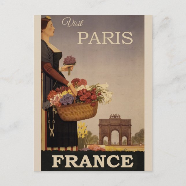 Postal Afiche de Viaje de la Vieja París Francia (Anverso)