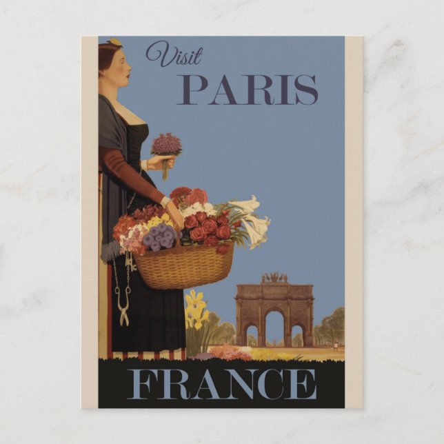 Postal Afiche de Viaje de la Vieja París Francia (Anverso)