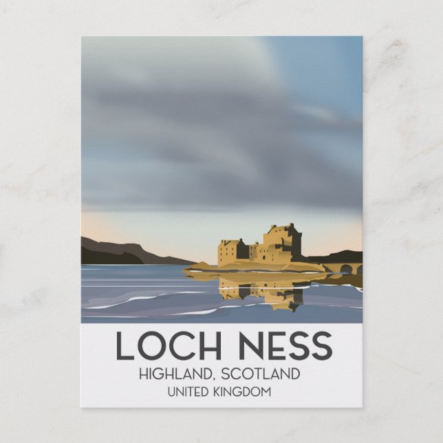 Postal Afiche de viaje de Loch Ness, Highlands, Escocia (Anverso)