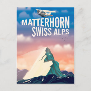 Postal Afiche de viaje de los Alpes Suizos en Matterhorn