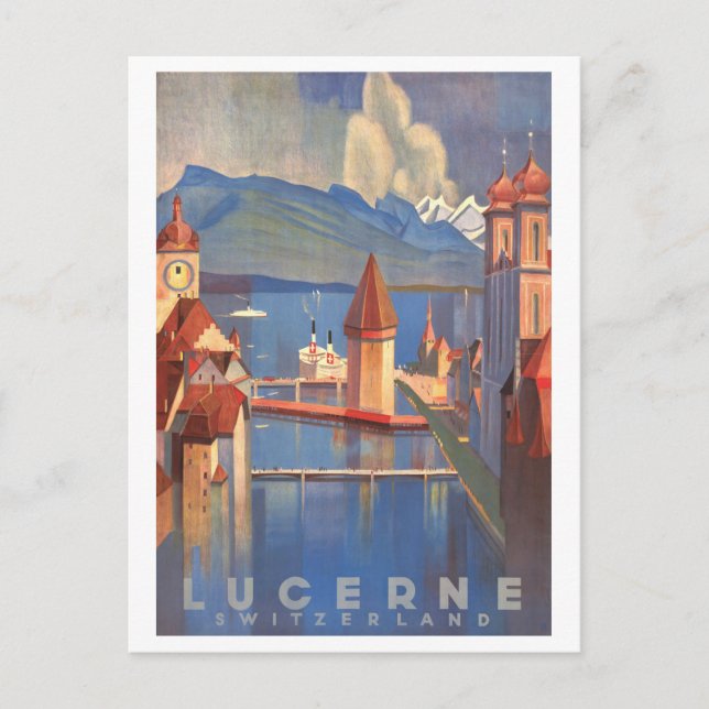 Postal Afiche de viaje de Lucerna Suiza (Anverso)