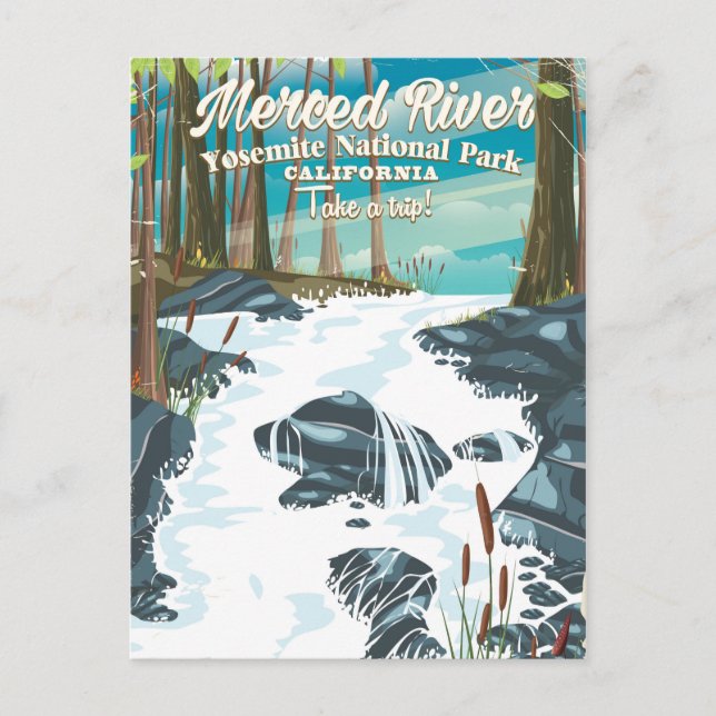Postal Afiche de viaje de Merced River California (Anverso)
