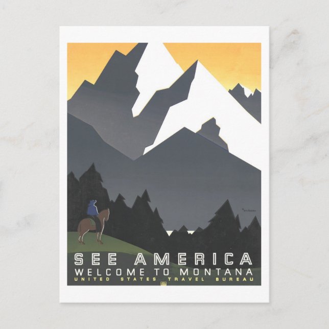 Postal Afiche de viaje de Montana "See America" (Anverso)