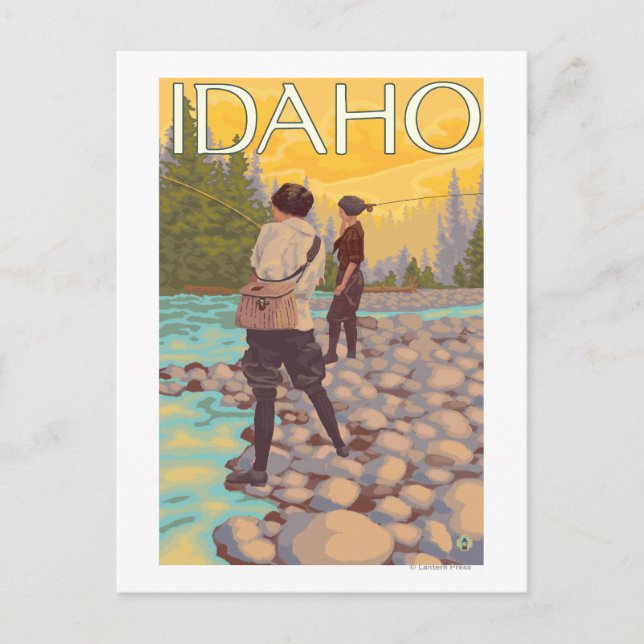 Postal Afiche de viaje de mujeres que vuelan a la pesca e (Anverso)