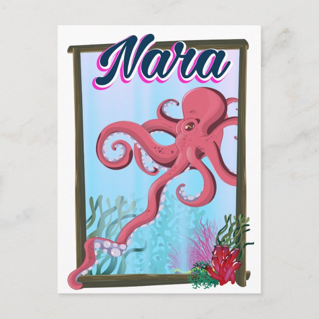 Postal Afiche de viaje de Nara Japan Squid (Anverso)