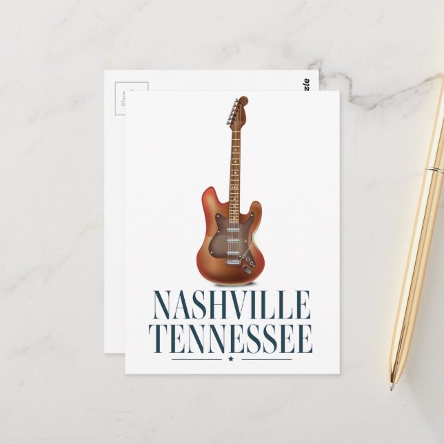 Postal Afiche de viaje de Nashville Tennessee Guitar (Anverso/Reverso In Situ)