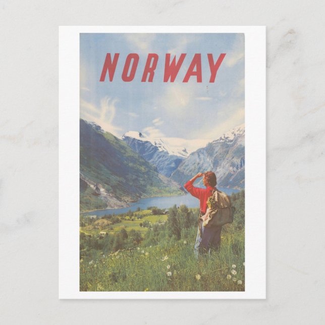 Postal Afiche de viaje de Noruega de época (Anverso)