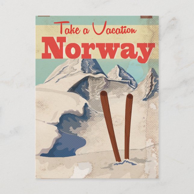 Postal Afiche de viaje de Noruega de época (Anverso)