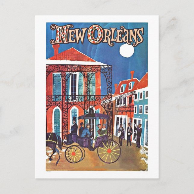 Postal Afiche de Viaje de Nueva Orleans (Anverso)