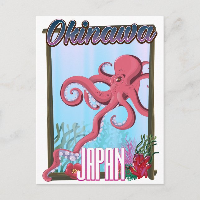 Postal Afiche de viaje de Okinawa Japón Squid (Anverso)