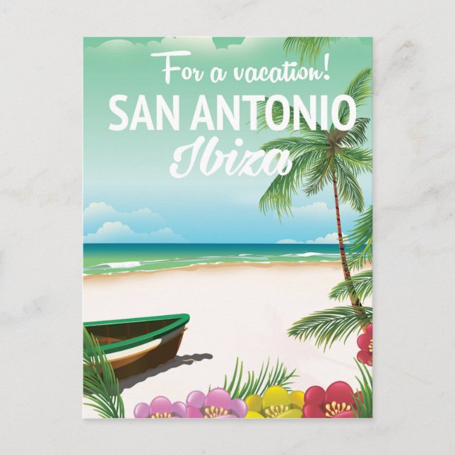 Postal Afiche de viaje de playa de San Antonio Ibiza (Anverso)