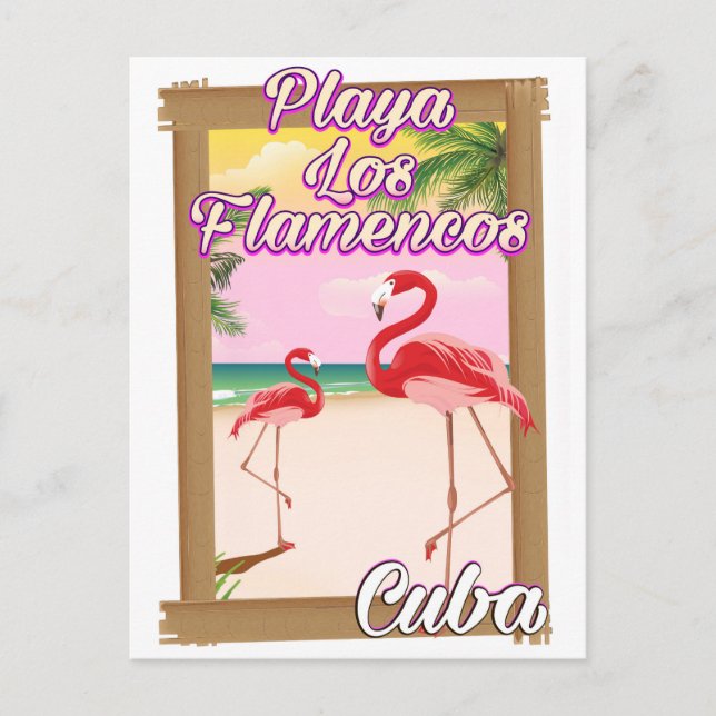 Postal Afiche de viaje de Playa Los Flamencos Cuba (Anverso)