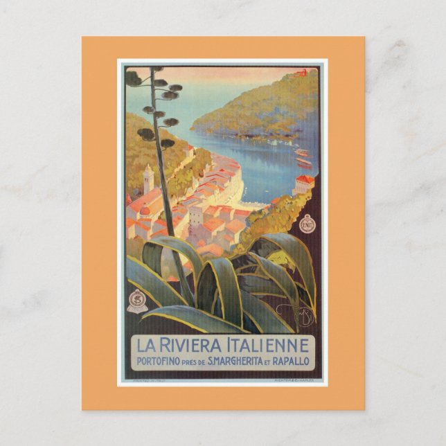 Postal Afiche de viaje de Portofino Italiano Riviera (Anverso)