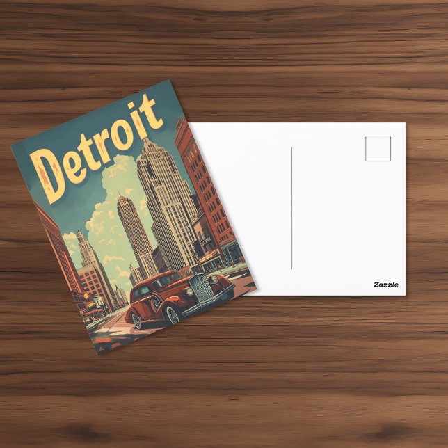 Postal Afiche de viaje de Retro Detroit Michigan (Subido por el creador)